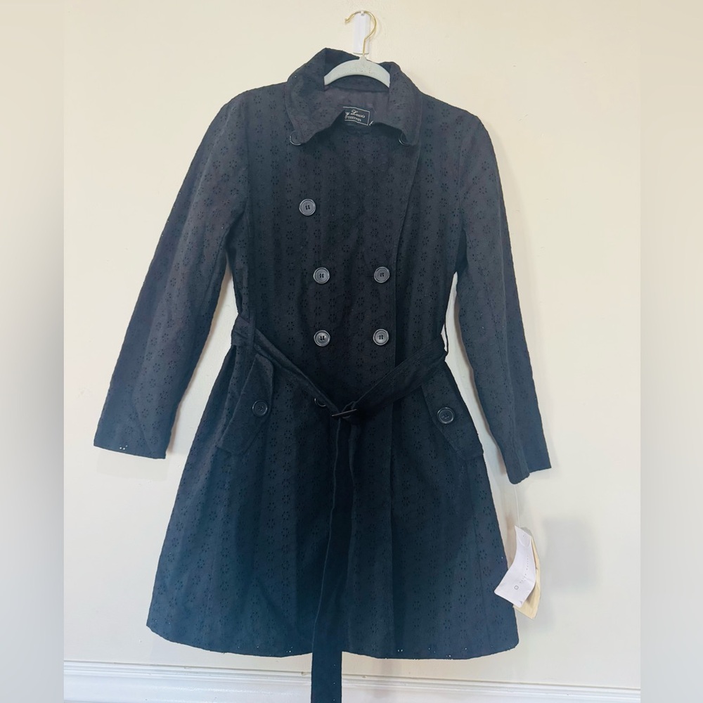Terry Lewis Classic Luxuries Double Breasted Eyelet Trench Coat Jacket Rare XS